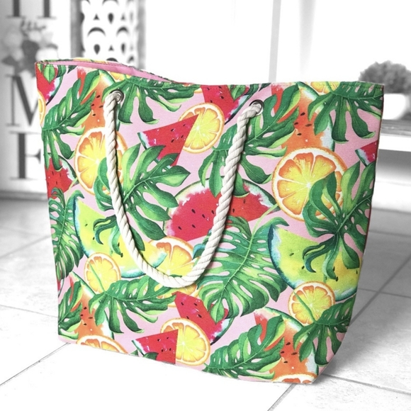 LAST ONE!! Large Versatile Summer Tote in a Fun Tropical Fruit Print - Picture 4 of 4